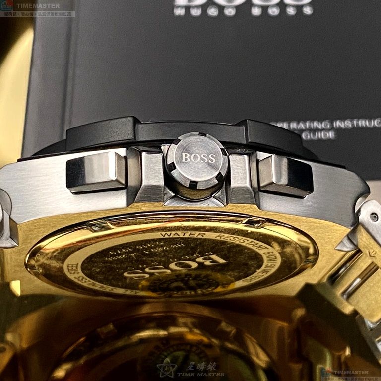 [星晴錶業]BOSS手錶,46mm,HB1513360黑色錶面黑銀錶殼銀色精鋼錶帶款, , large