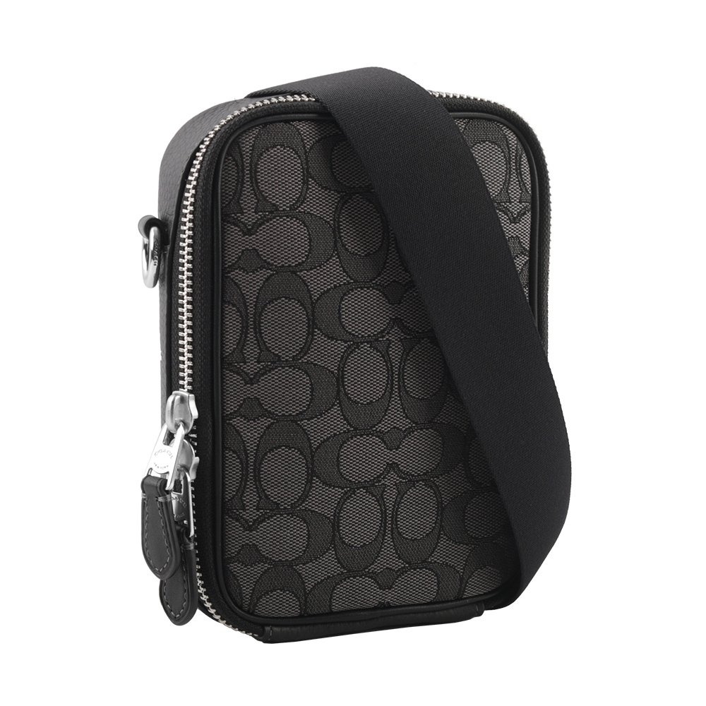 COACH Stanton CC Logo緹花布拼皮革斜背包/炭灰色, , large