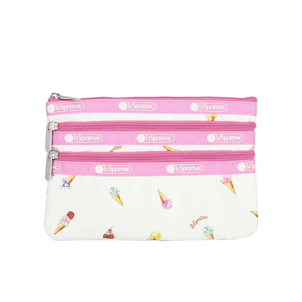 Lesportsac 3-Zip Cosmetic 三層拉鍊化妝包 收納包 盥洗包 女包 男包(繽紛冰淇淋), , large