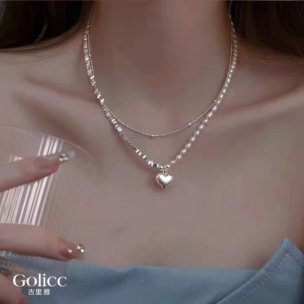 【Gulicc】古莉可 項鍊 青春愛戀珍珠愛心鎖骨鍊, , large