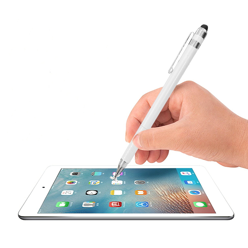 [DP43 Snow White]Dual-Head Clip Disc Fine Stylus Pen (with Transparent Pen Case), 白, large