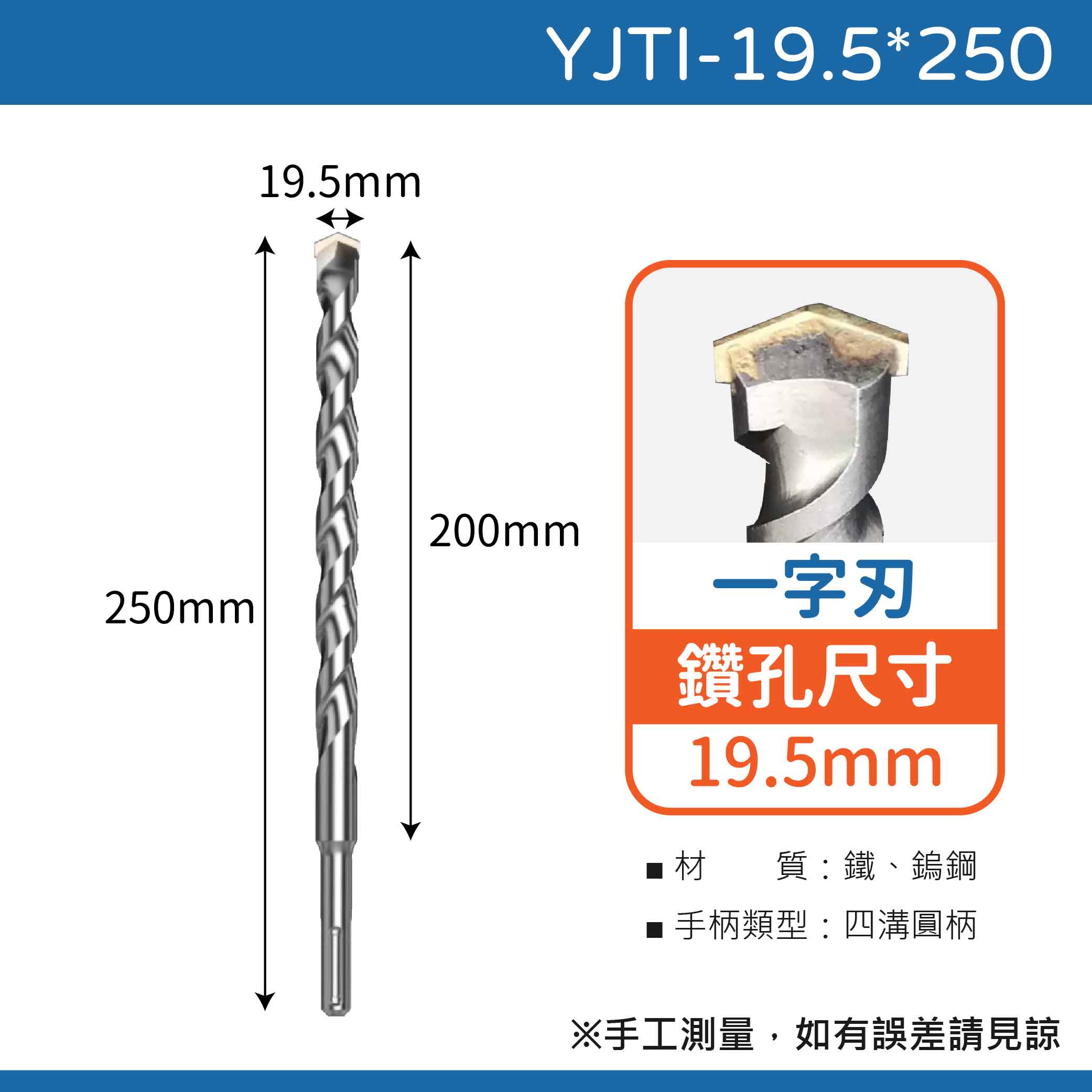 鉅玉經典｜TIGER虎牌 一字刃四溝水泥鑽尾 YJTI-19.5*250, , large