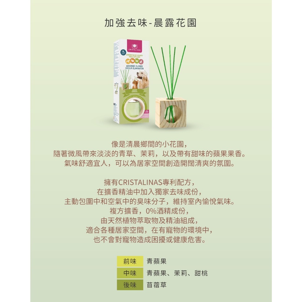 [西班牙CRISTALINAS] 無酒精小方框植萃香氛擴香(30ML)- -晨露花園【去味加強版】, , large