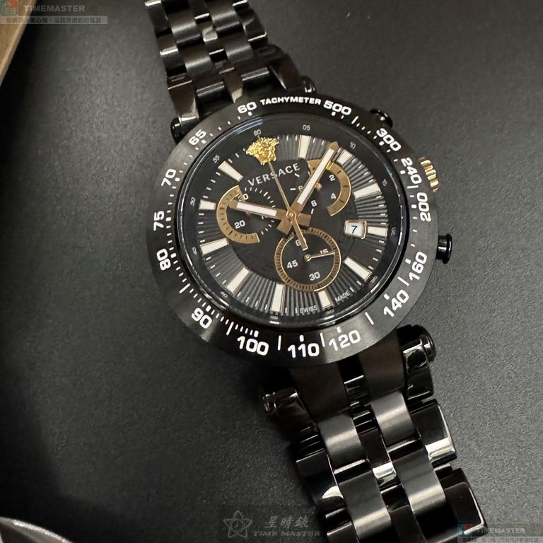 [星晴錶業]VERSACE手錶,46mm,VS11833黑色錶面黑錶殼深黑色精鋼錶帶款, , large