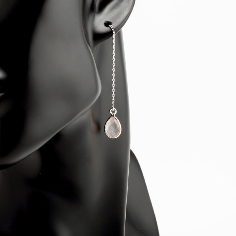 【Angel & Me】簡約 水滴 粉晶 Rose Quartz s925 純銀 耳鍊 耳環, , large
