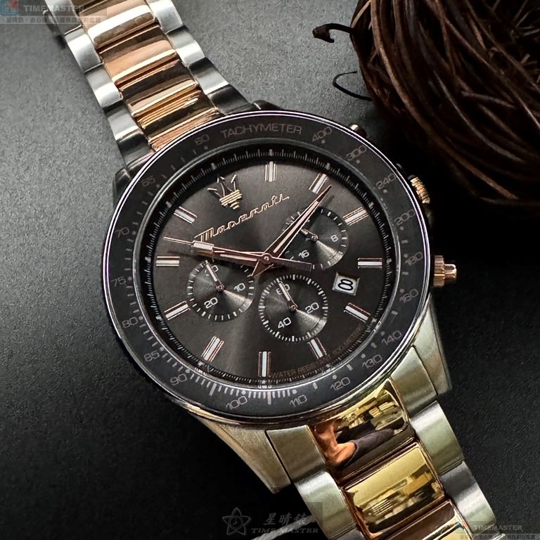 [星晴錶業]MASERATI手錶,44mm,R8873640021古銅色錶面古銅色錶殼金銀相間精鋼錶帶款, , large