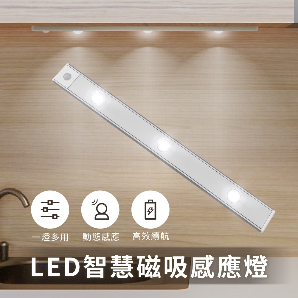 LED智慧磁吸感應燈 動態人體感應燈 超薄型 USB充電 節能省電, , large