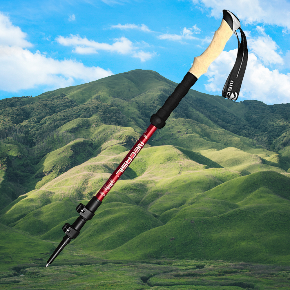 輕量可拆式登山杖【4色可選】 鋁合金 240G 外鎖式 可拆式 110cm 135cm EVA手柄 登山 碳鋼杖尖 擋泥盤 尼龍腕帶, , large