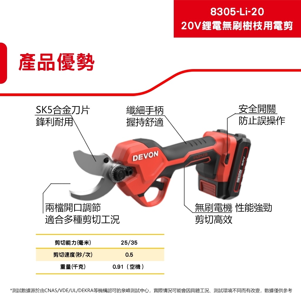 WIN五金 DEVON 大有 20V 鋰電無刷修枝剪剪樹枝 <8305-Li-20+5.0電池組> 剪枝機 果樹剪 多功能電動剪 電剪刀, , large