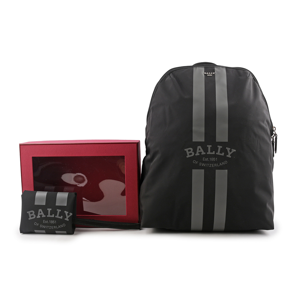 BALLY On The Go Round 條紋尼龍後背包/贈收納袋/黑色, , large