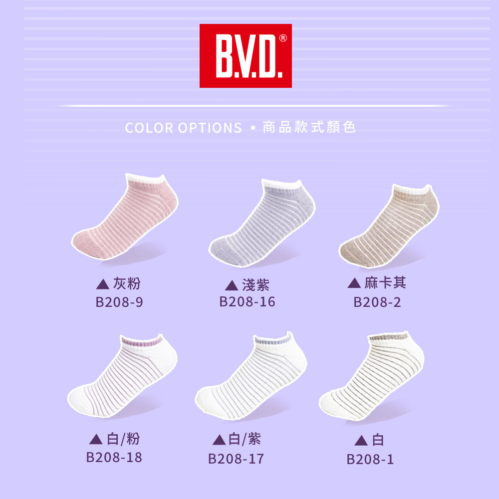 【BVD】(新色上市!)8雙組-條紋毛巾底女踝襪(B208襪子-女襪)-網, , large