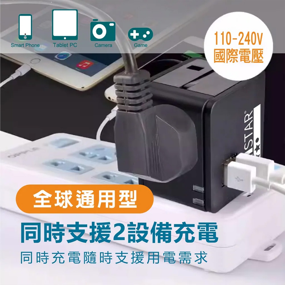 TRISTAR TS-USB170 Dual USB International Travel Adapter 3.1A Fast Charging Shikoku Plug Design (100/Black), , large