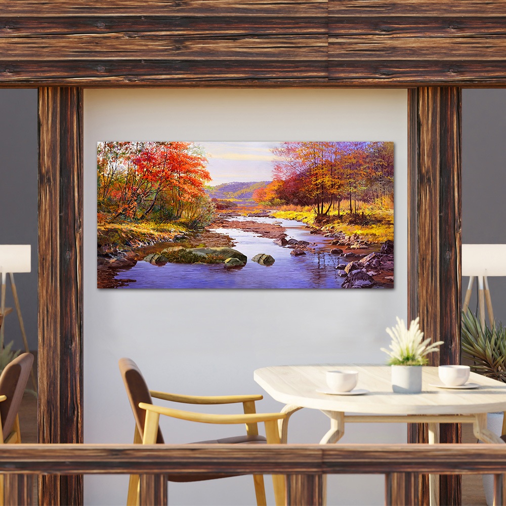 【御畫房】金秋溪水 國家一級畫師手繪油畫60&times;120cm(VF-146), , large