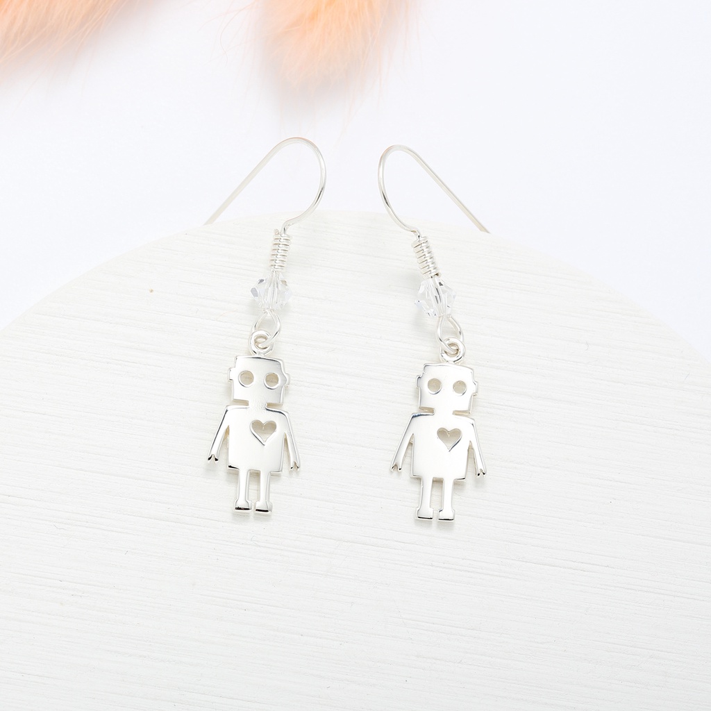 【Angel & Me】Cute Robot s925 sterling silver earrings (changeable ear clips) gift, , large