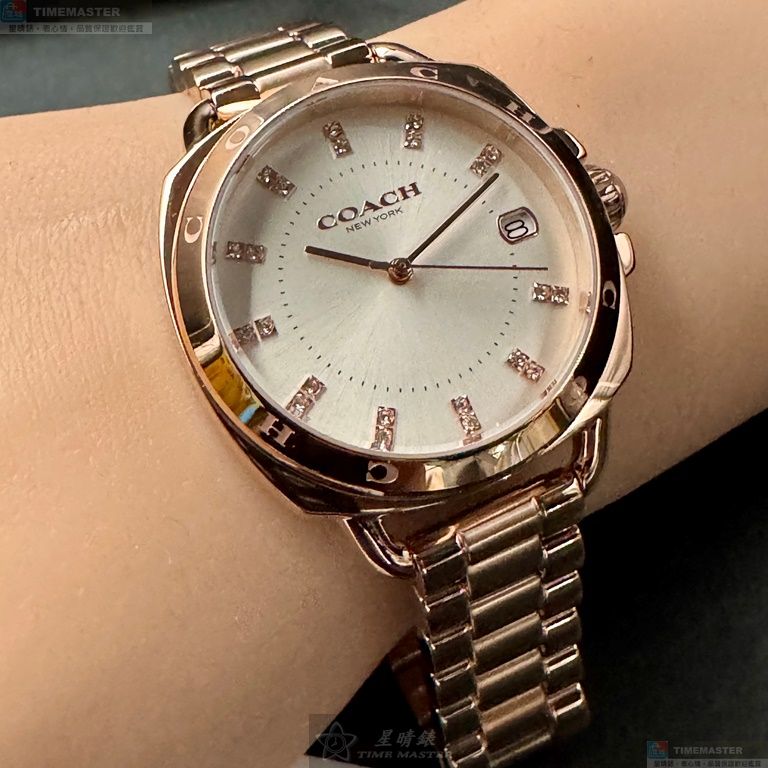[星晴錶業]COACH手錶,34mm,CH00196銀白色錶面玫瑰金錶殼玫瑰金色精鋼錶帶款, , large