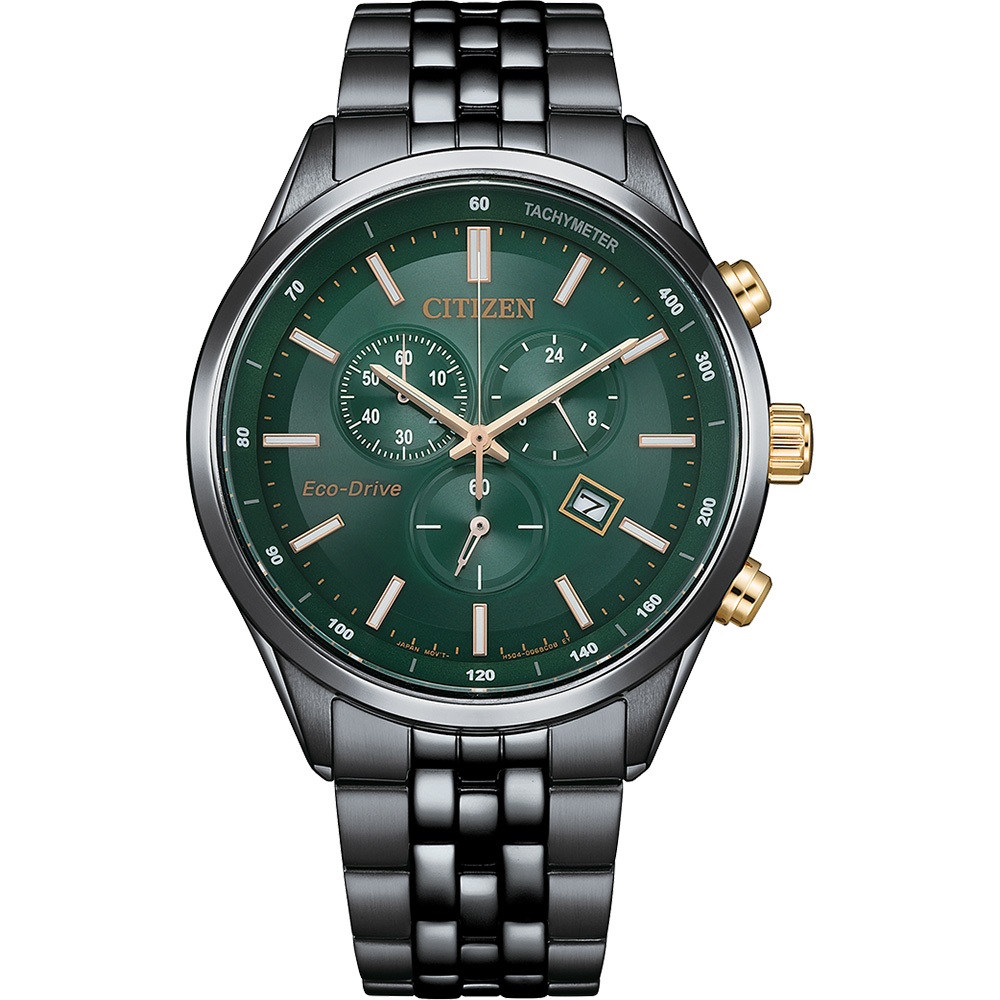 CITIZEN 星辰 亞洲限定款 森林綠 光動能三眼計時手錶-42mm AT2576-50X, , large
