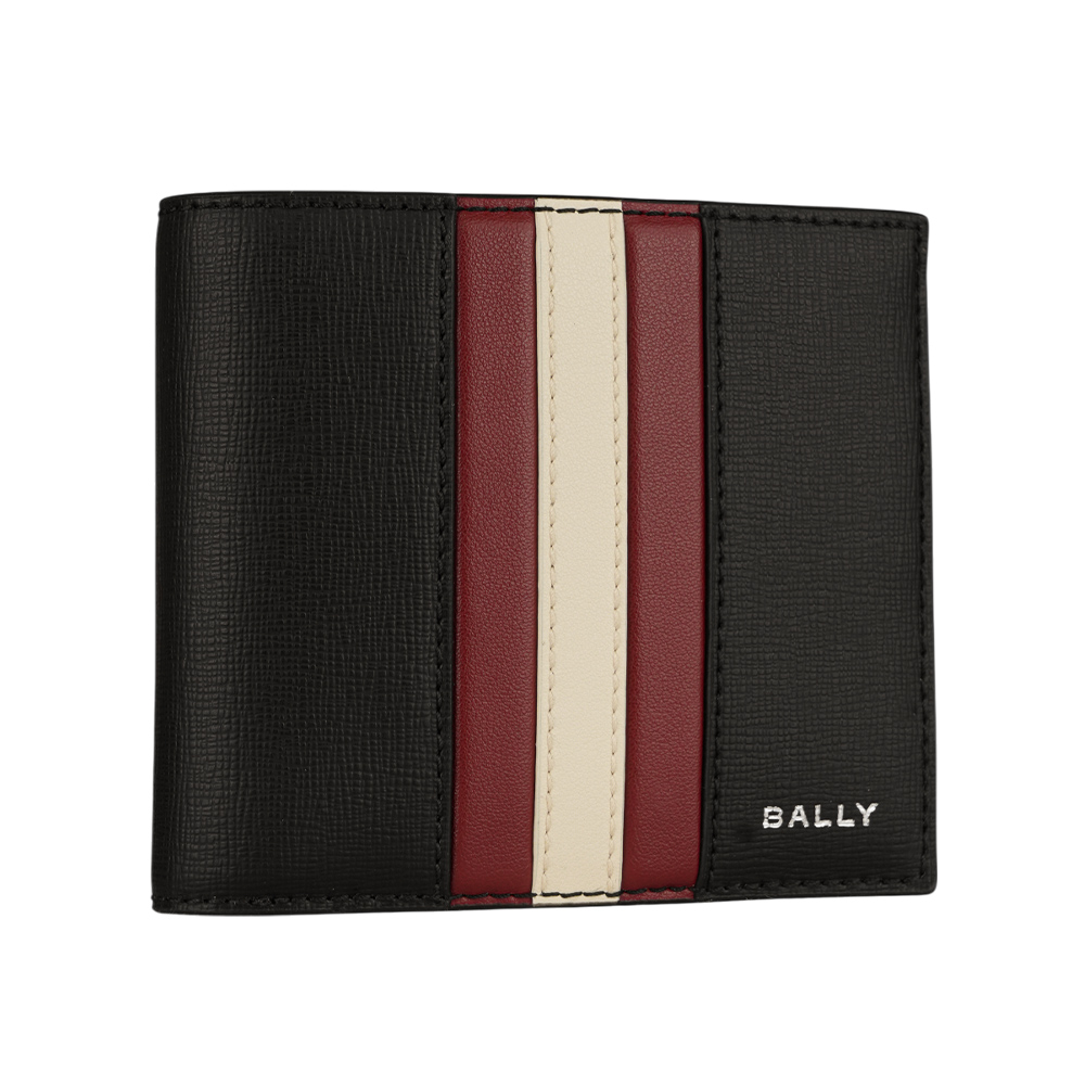 BALLY Mythos 紅白條紋再生牛皮對開8卡短夾/黑色, , large