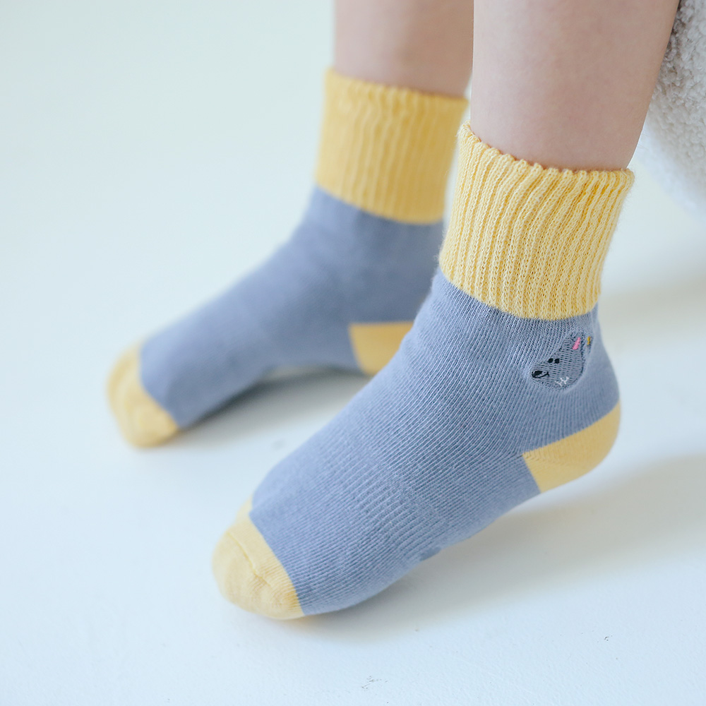 【minihope美好的親子生活】刺繡反折中筒襪-OREO(灰), , large