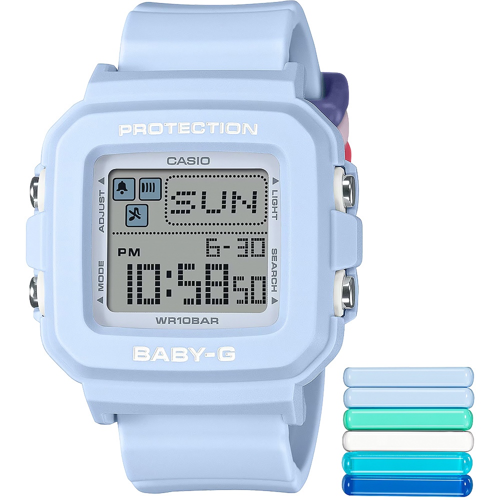 CASIO 卡西歐 BABY-G 隨附6個繽紛錶帶環 像素動畫手錶 BGD-10L-2, , large
