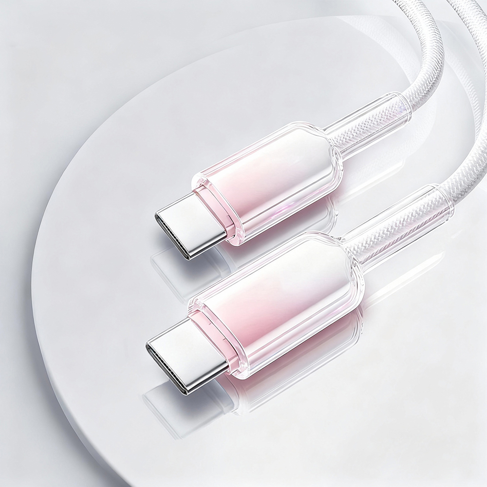 [Lele] PD60W Ice Crystal Head Colorful Braided Fast Charging Cable C to C1.5M Gray White Pink, , large