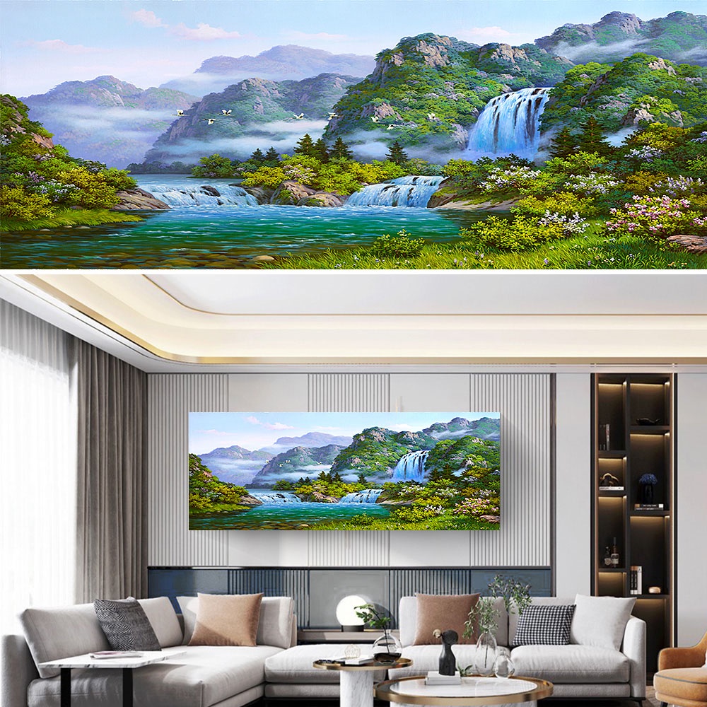 【御畫房】山青水秀 國家一級畫師手繪油畫60&times;120cm(VF-39), , large