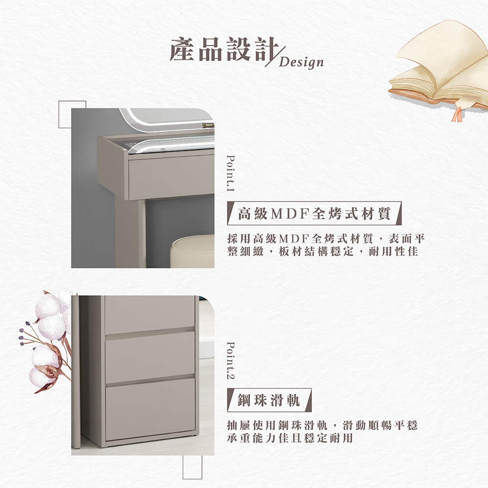【Hampton 漢汀堡】伊林3.7尺化妝台-含椅, , large