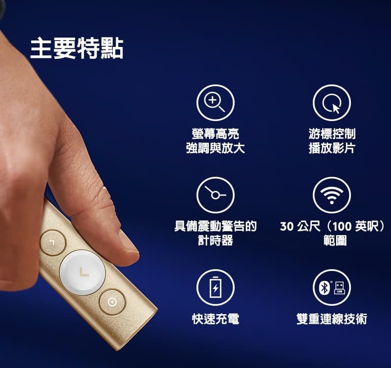 【 Logitech 羅技 】SPOTLIGHT 質感灰 無線 藍牙 簡報器, , large