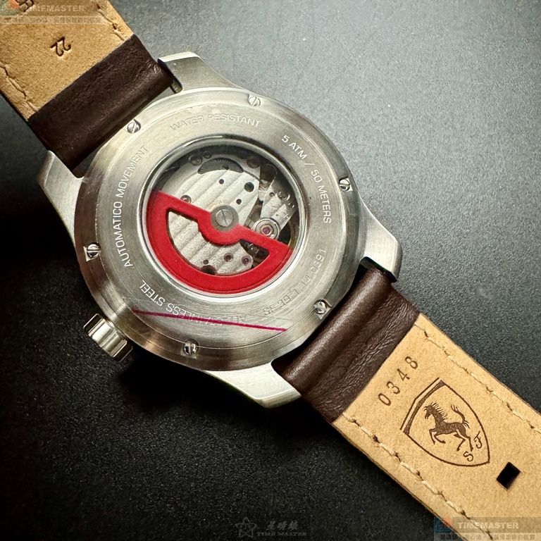 [星晴錶業]FERRARI手錶,44mm,FE00109寶藍色錶面黑錶殼咖啡色真皮皮革錶帶款, , large