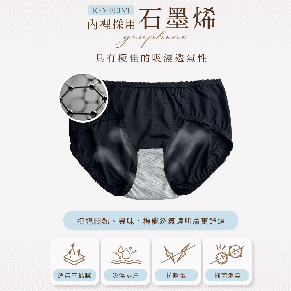【Clany 可蘭霓】沁柔微光 石墨烯抑菌蕾絲中腰M-XL內褲 ｜質感黑 3072-63, , large