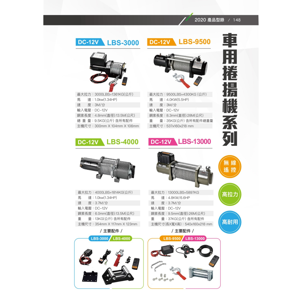 WIN五金 松盈牌DC-12V 3000LBS車用捲揚機附無線遙控 捲揚機 電動吊車 吊車 電動絞盤 手動吊車 手搖吊車 吊重產品 起重, , large