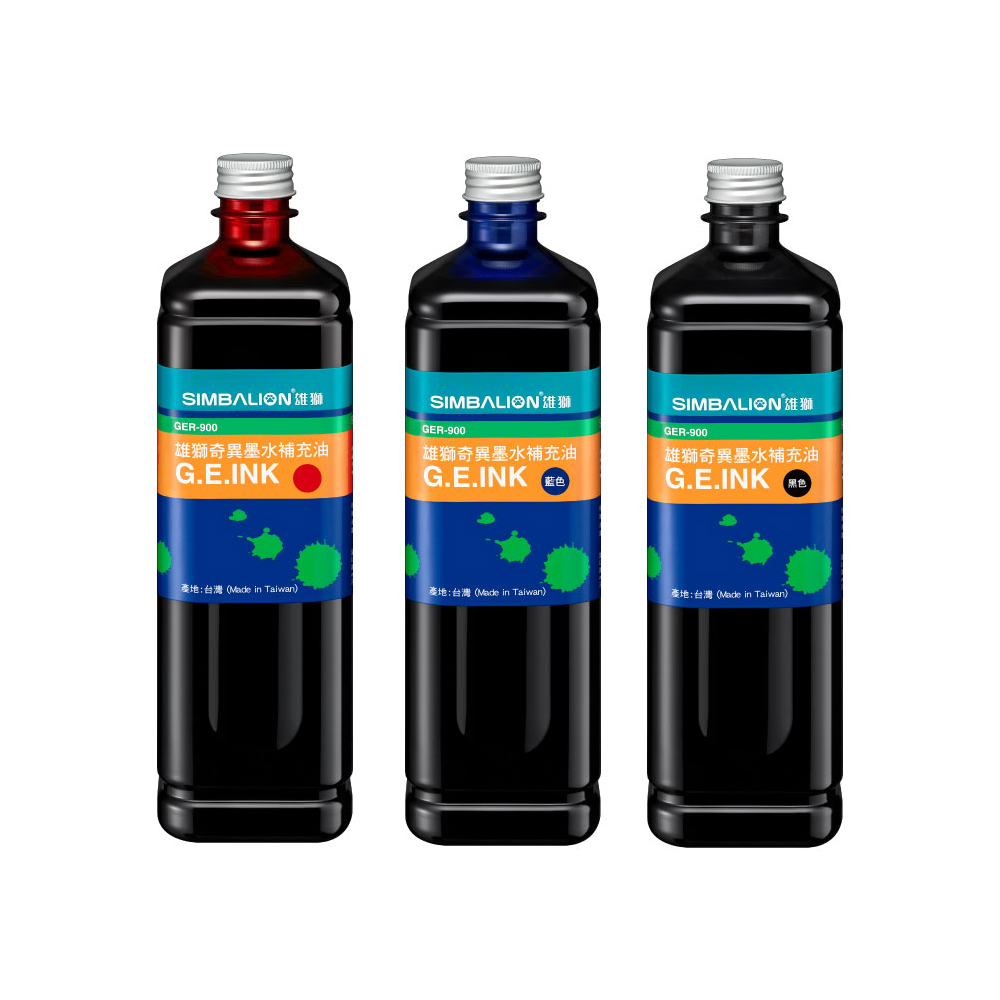 【SIMBALION 雄獅文具】酒精性 奇異 墨水 補充油900cc /瓶 GER-900(黑/紅/藍)  -  多款可選, , large