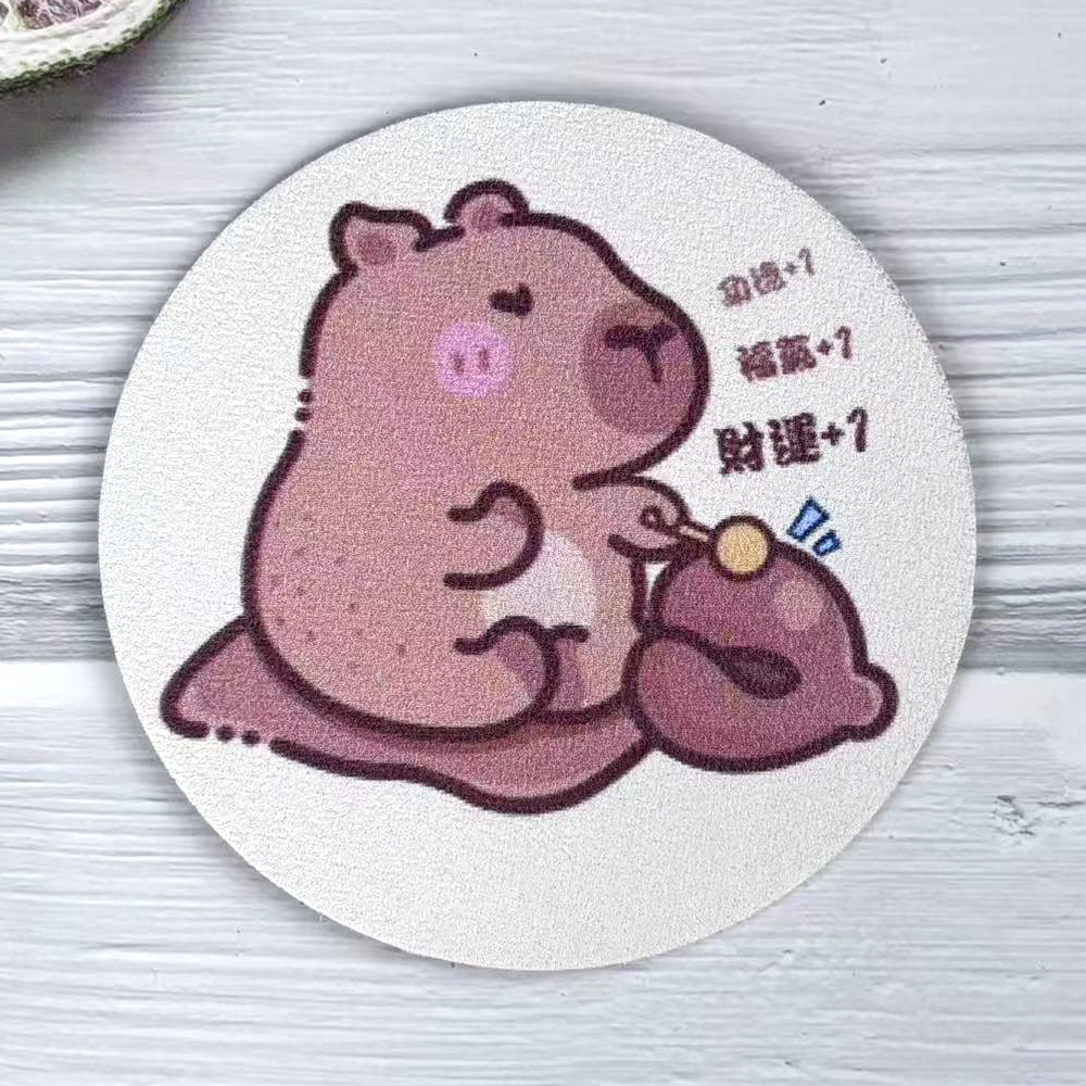 水豚杯墊【4款可選】 科技皮 珪藻土 吸水快乾 方便收納 防滑底部 快速吸水 珪藻土杯墊 水豚, , large