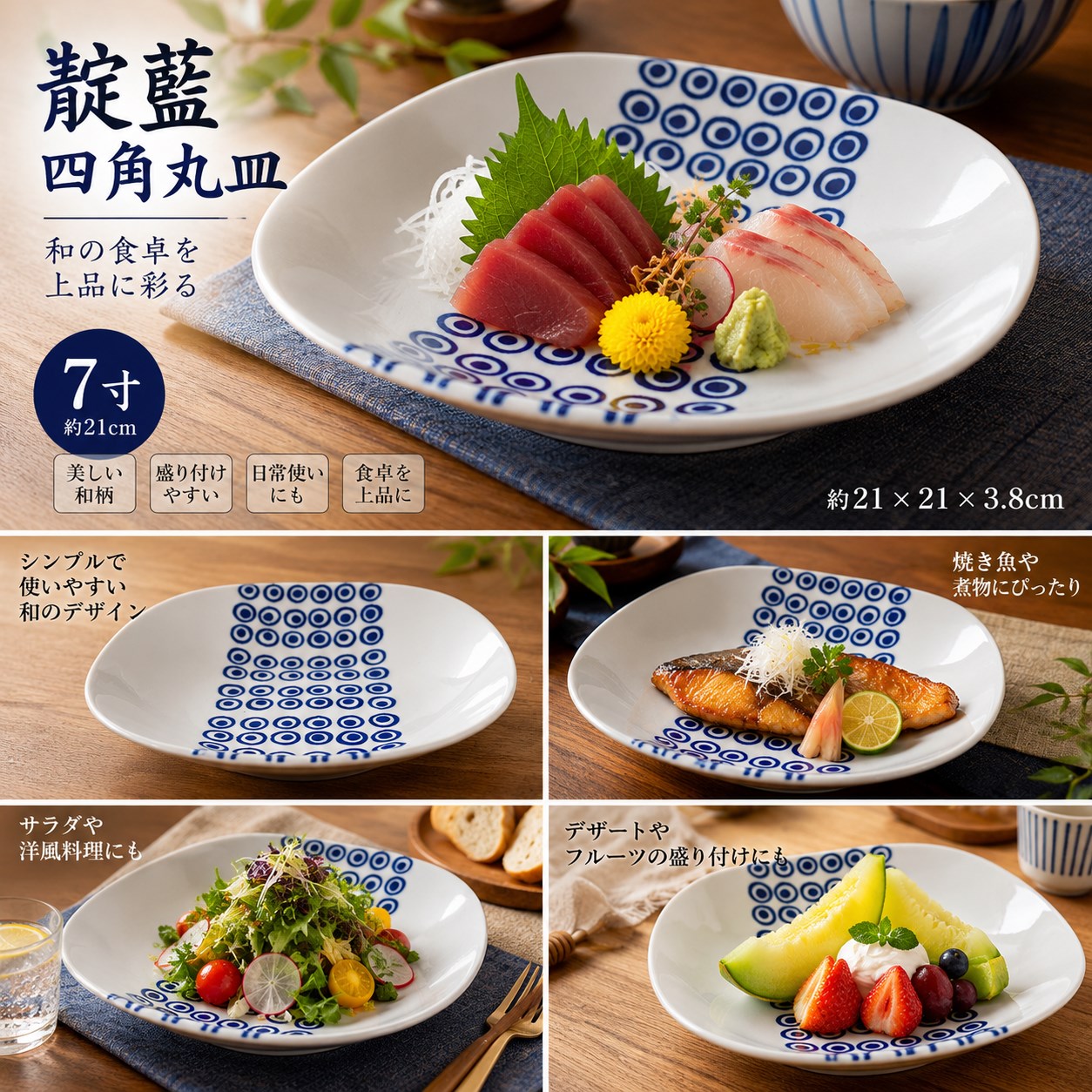 【HIYASU日安工坊】靛藍7吋四角圓皿*^(3), , large