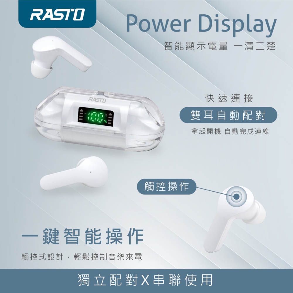 RASTO RS53 Space Capsule Bluetooth 5.3 True Wireless Headphones - LED Battery Display, IPX4 Waterproof, 3-4 Hours of Use, , large