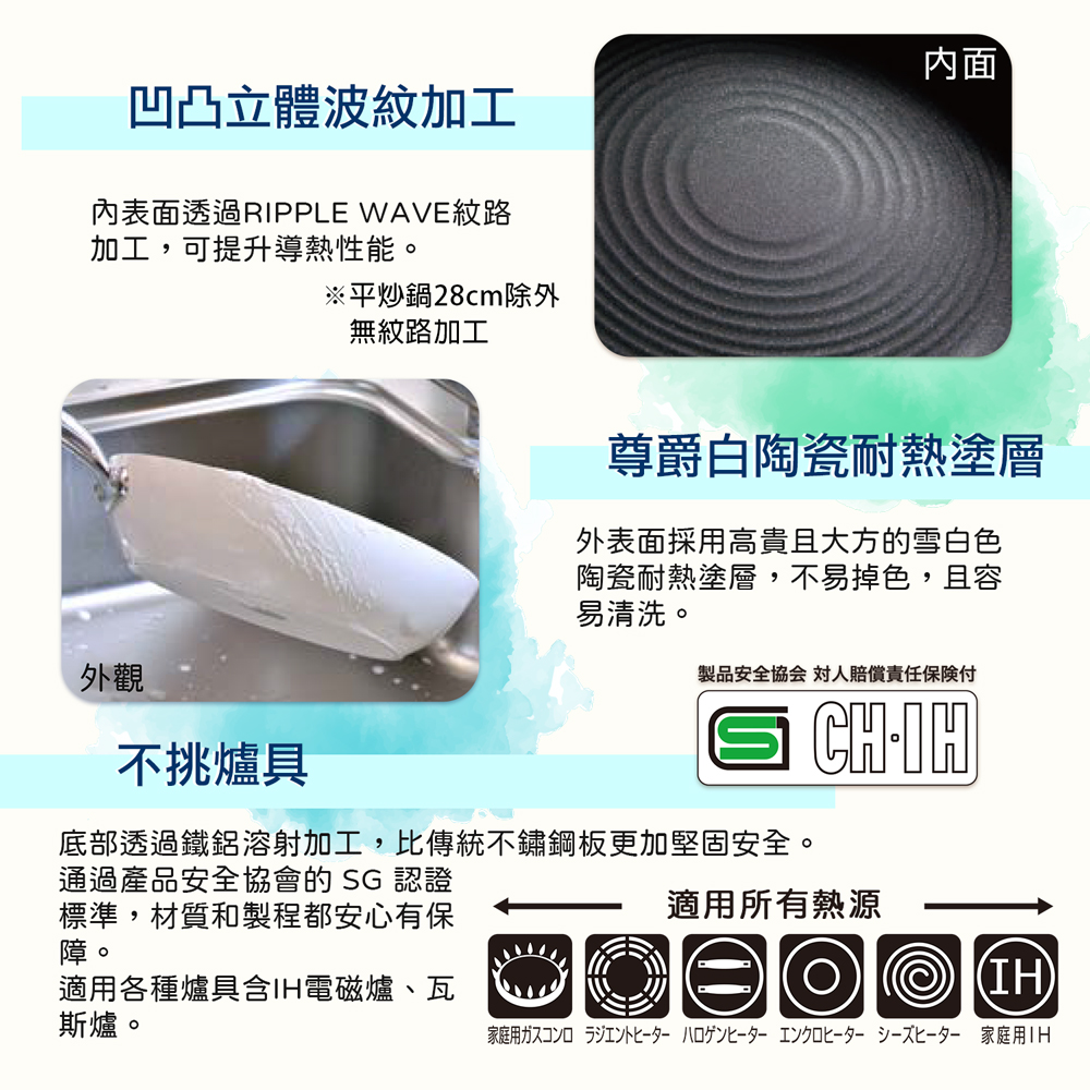 【日本北陸hokua】日本製PLAIRE尊爵白IH輕量不沾平炒鍋28cm可用金屬鏟/不挑爐具, , large