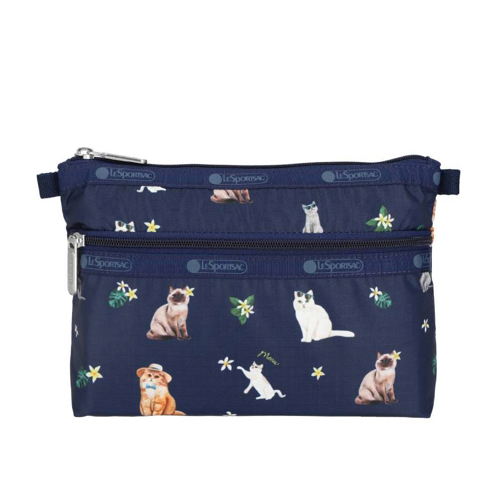 Lesportsac Cosmetic Clutch 雙層拉鍊化妝包 收納袋 盥洗包 女包(熱帶度假貓咪), , large