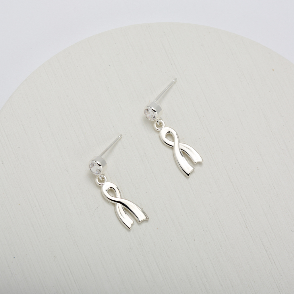 【Angel & Me】想念 絲帶 A【Angel & Me】Miss you Ribbon s925 sterling silver earrings birthday gift符號 單鑽 一對 s925 純銀 耳環 耳夾 生日 情人節禮物, , large