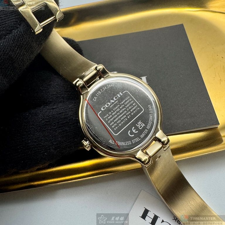 [星晴錶業]COACH手錶,26mm,CH00281銀白錶面金色錶殼C字金咖啡色精鋼錶帶款, , large