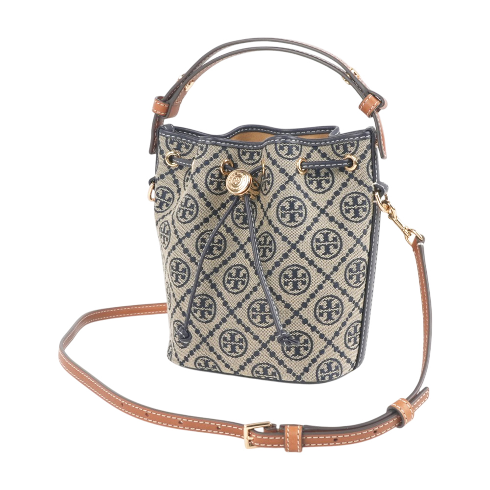 TORY BURCH T Monogram 經典緹花帆布迷你二用水桶包(海軍藍), , large