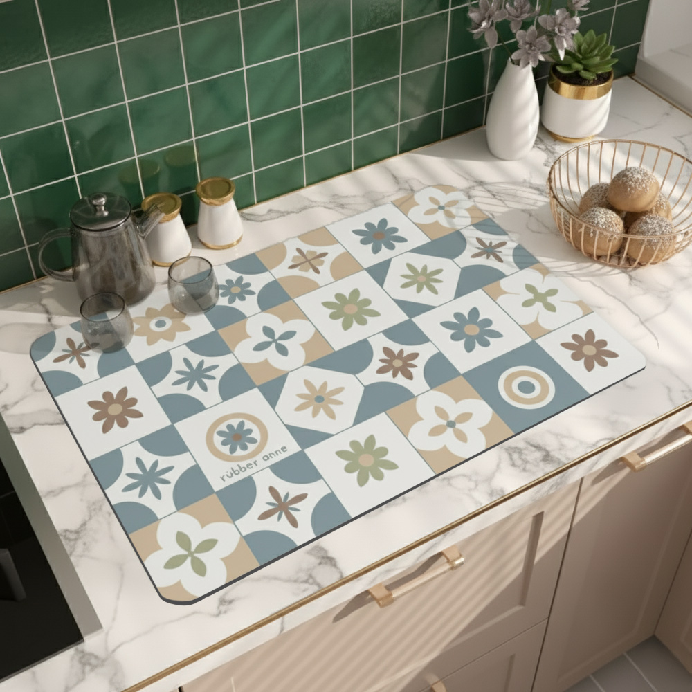 【Monster】 Soft Diatomaceous Earth Sink Draining Mat Language of Tiles  (45x30cm) &ndash;Serene Elegance, , large