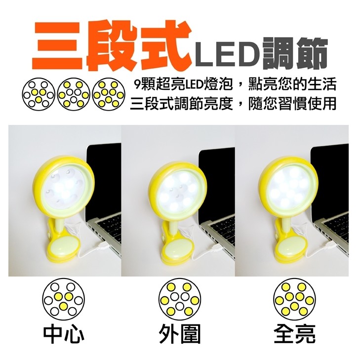 GS MALL 三段LED夾燈 電池夾燈 兩用夾燈 小檯燈 LED夾燈 夾燈 LED燈 燈具 照明燈 露營燈, , large