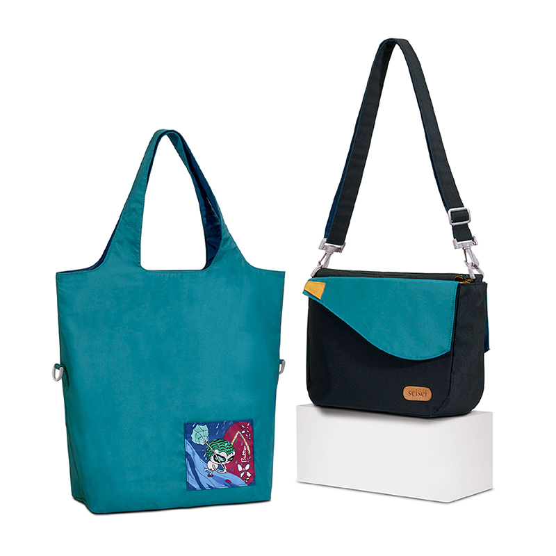Eco-friendly Crossbody bag & tote bag Two-in-one, Reversible yoyo bag (Indigo), , large