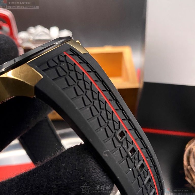 [星晴錶業]FERRARI手錶,46mm,FE00042黑金色錶面黑錶殼深黑色矽膠錶帶款, , large