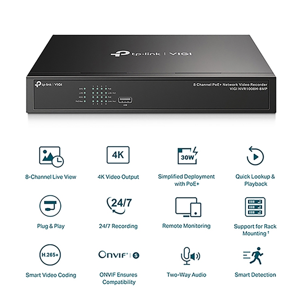 TP-LINK 昌運監視器組合 VIGI NVR1008H-8MP 8路主機+VIGI C430I 3MP網路攝影機*8, , large
