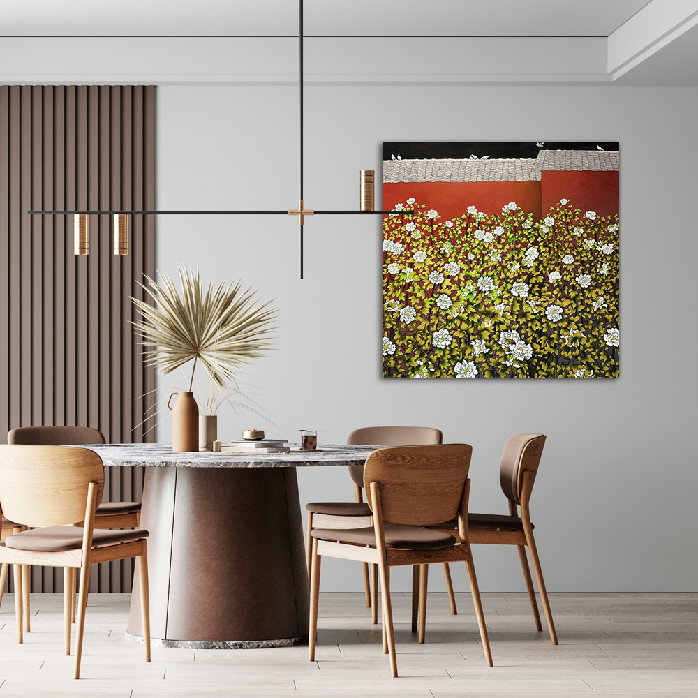 【御畫房】迎春花開 國家一級畫師手繪油畫80&times;80cm(VF-185), , large