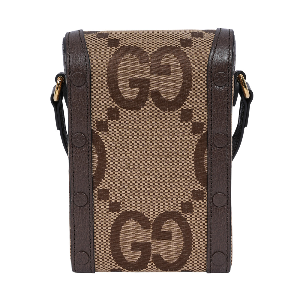 GUCCI Horsebit 1955 Jumbo GG 標誌緹花手機斜背包/棕色, , large