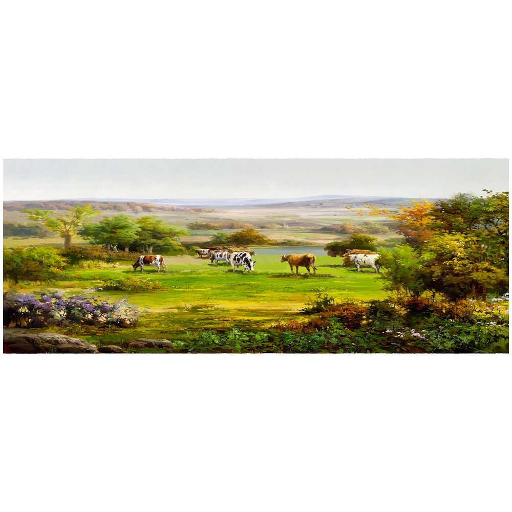 【御畫房】牧牛 國家一級畫師手繪油畫60&times;120cm(VF-48), , large