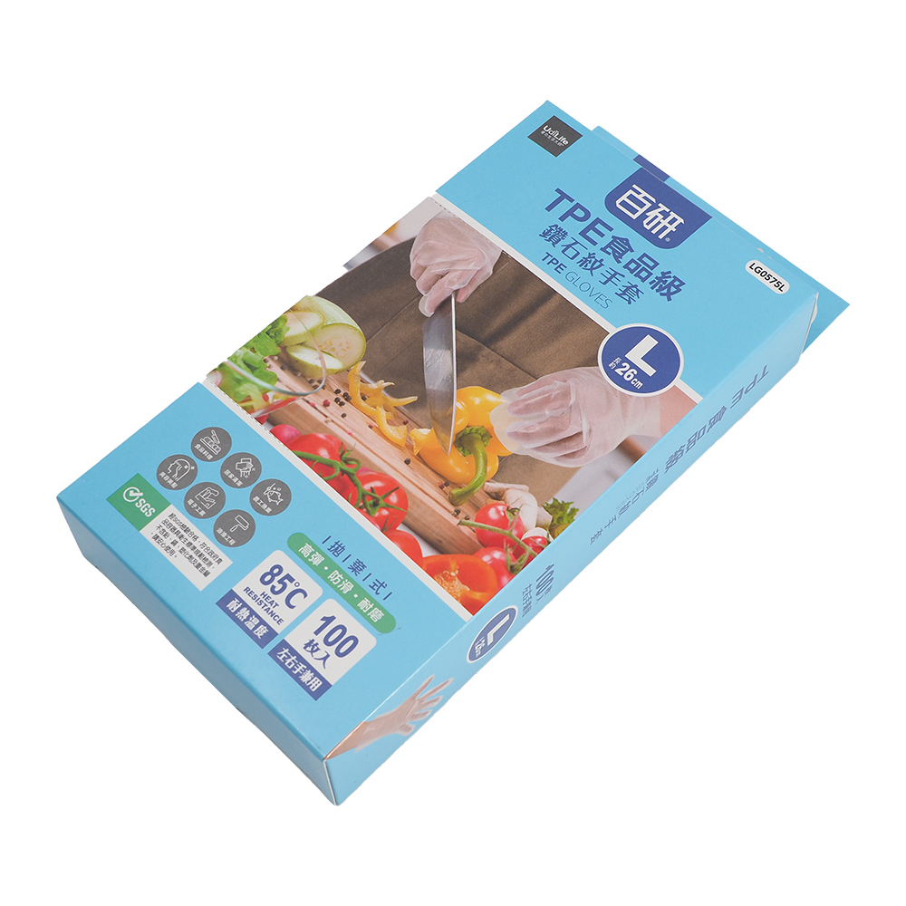 百研/TPE食品級鑽石紋手套-100入-L號X6盒, , large