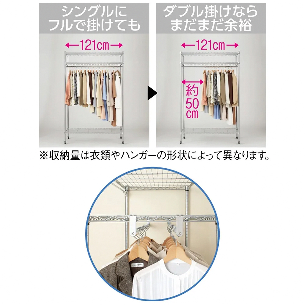 【fujidinos】台灣製防塵移動式掛衣架-日系耐重雙桿衣櫃(150kg耐重/寬61), , large