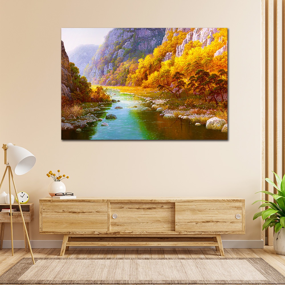 【御畫房】金秋溪水 國家一級畫師手繪油畫60&times;90cm(VF-83), , large